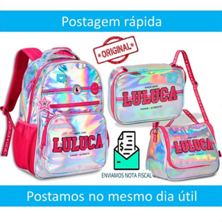 Kit escolar Luluca estojo lancheira e mochila de costas 2023