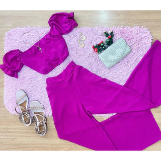 Conjunto Calça Pantalona e Blusinha Ciganinha Chic
