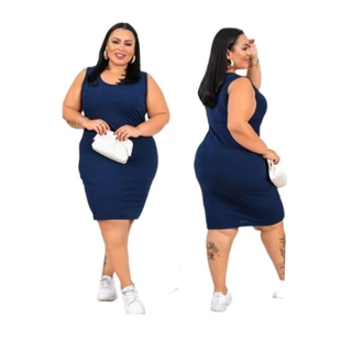 Vestido feminino plus size regata canelado