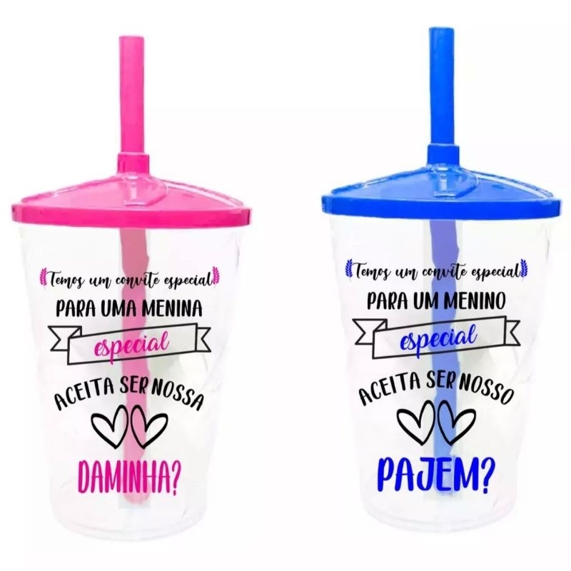 KIT 4 Copos Twister Personalizados para Pajens Daminhas lembrancinhas e Convites Casamento 300 ML
