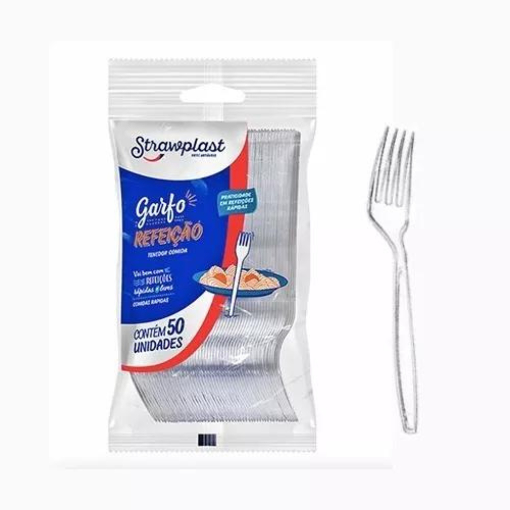 Garfo Plástico Grande C/50 Strawplast Branco