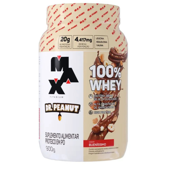 100% Whey Max Titanium x Dr Peanut sabor Bueníssimo 900g