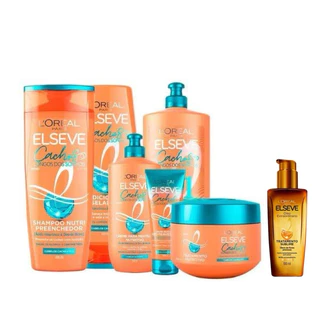 Kit 200ml Elseve Cachos Longos dos Sonhos - Sh + Cond + Cr Not 200g + Cr 3 em 1 + Cr de Trat 300g e Cr de Pent 250ml + Óleo Extraordinário 100ml - Envio Rápido