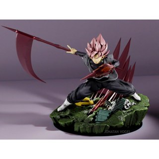 Boneco Dragon Ball Super Goku Black Roupa Preta e Cabelo Rosa