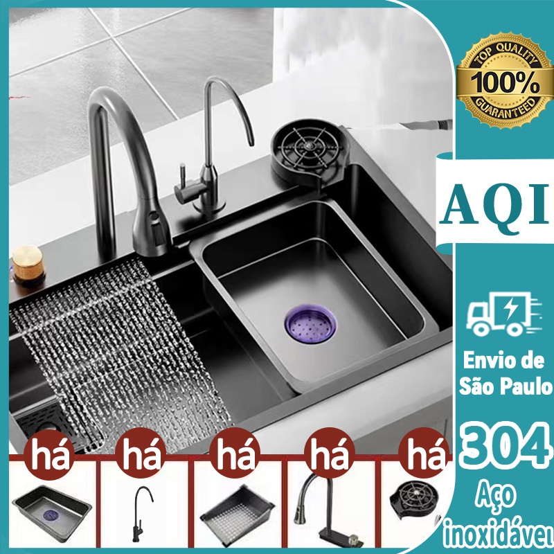 Torneira Monocomando Misturador Agua Quente Ou Fria Cozinha Gourmet Preto  Fosco Envio Imediato