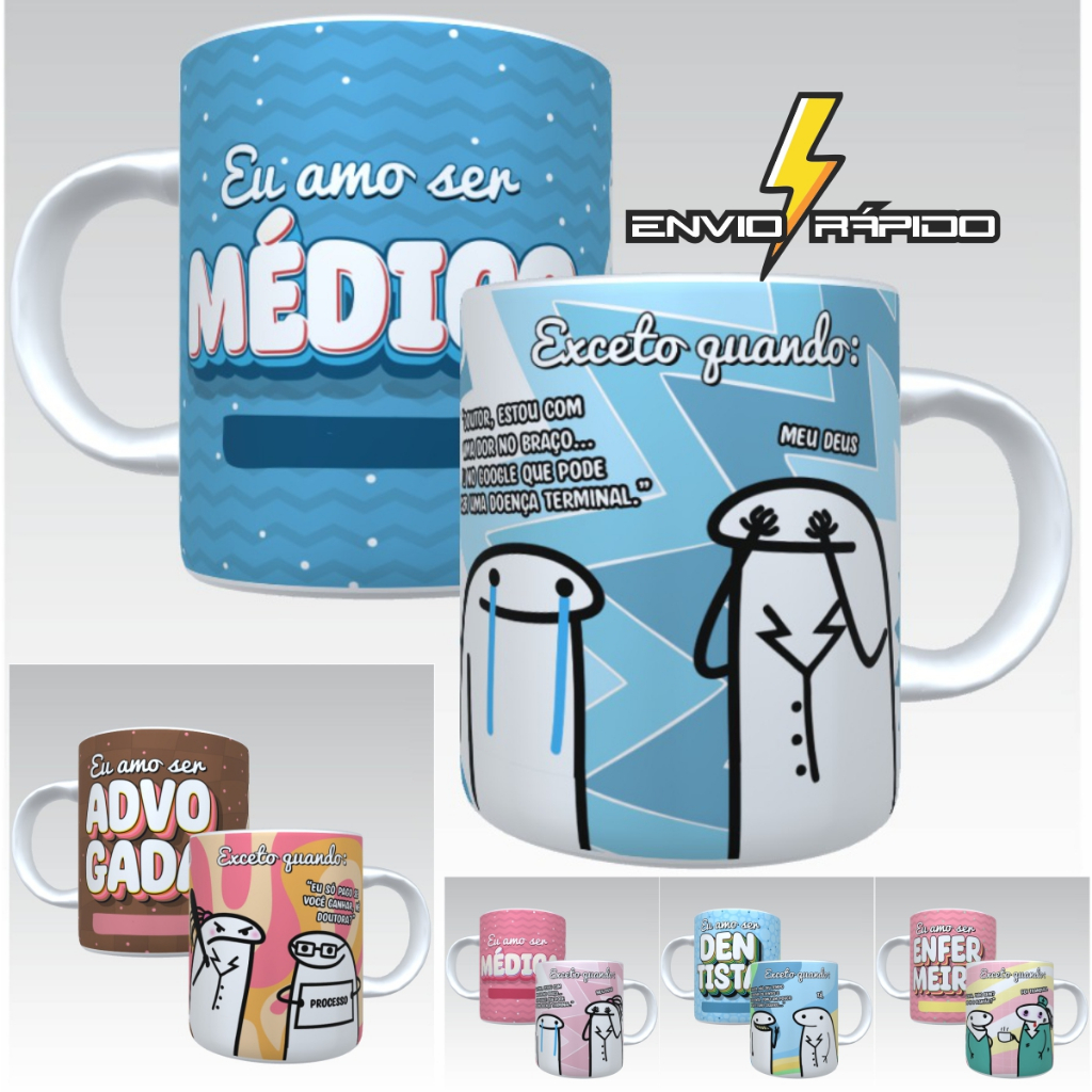 Caneca Personalizada Flork Profissões 1.0 - Diversos Modelos Feminino e Masculino Médica Advogado Arquiteta Cabeleleira Contador Dentista Enfermeira Engenheiro Fisioterapeuta Jornalista ente outros - Florks - Caneca Porcelana - Frases Divertidas