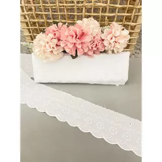 Bordado Inglês Lese Renda Bordada BP018 Branco Arte Punto - Peça 13,70 mts