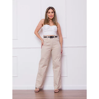 Calça Jeans Feminina Cintura Alta Pantalona Moda Atual COLORIDOS com cinto