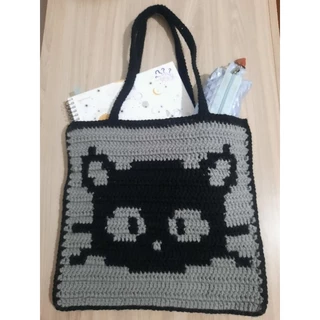 Bolsa chococat de Crochê Grande de Ombro/Bolsa saco em Crochê de Gatinho