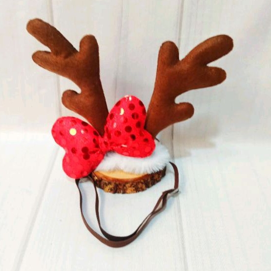 Tiara Chifre de Rena Natal com laço paetê com enchimento elástico ...