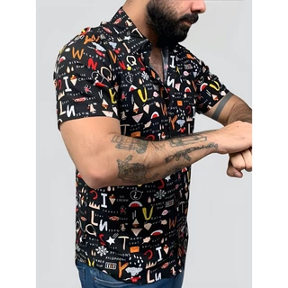 Camisas Slim Masculina Viscose Slim Fit Estampada Moderna Style Alta Qualidade Verao