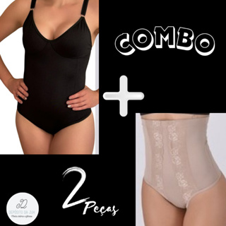 Cinta Compressão Modeladora Combo Body e Cinta Rebatida Renda Feminino Sem Bojo Suplex