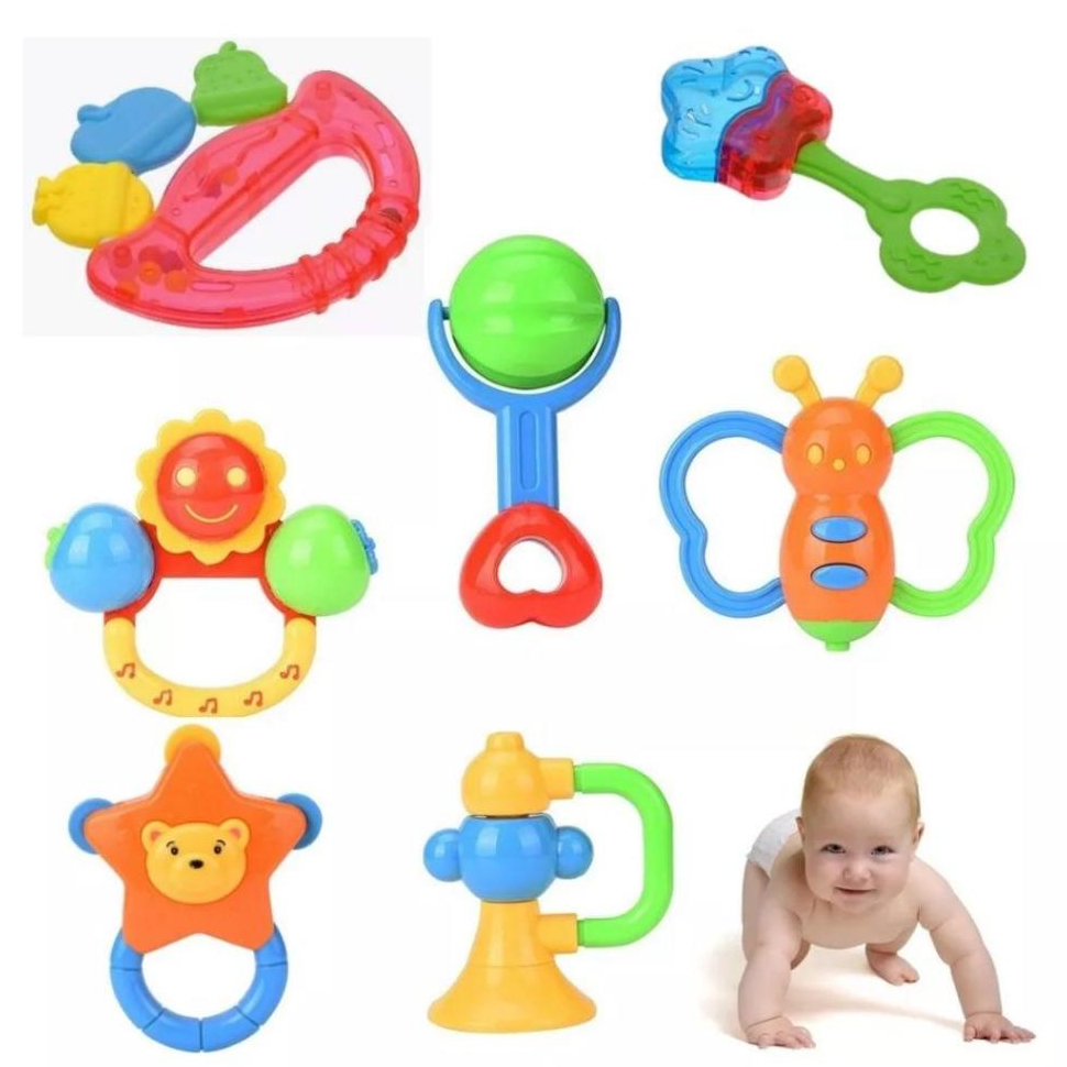 Kit Com 4 Chocalhos Para Bebês Com Sinos De Mão Brinquedo Infantil- Envio Imediato -
