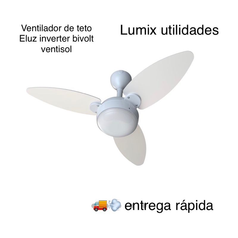 ventilador de teto Elluz 3p c/2 lâmpadas inverter