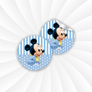 100 Adesivos 4x4cm redondos Mickey Baby para festas