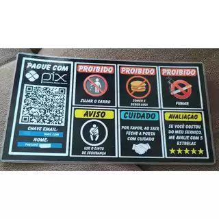 Kit 2 Plaquinhas informativas com Pix para motorista de aplicativo Uber 99 Táxi