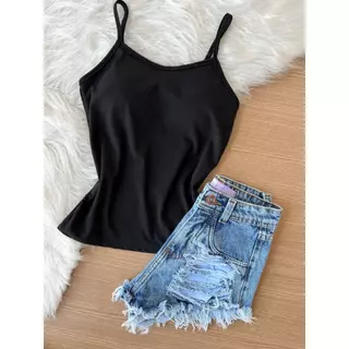 Blusa Regata Feminina Alcinha Básica Verão Canelada Com Bojo TAM: M