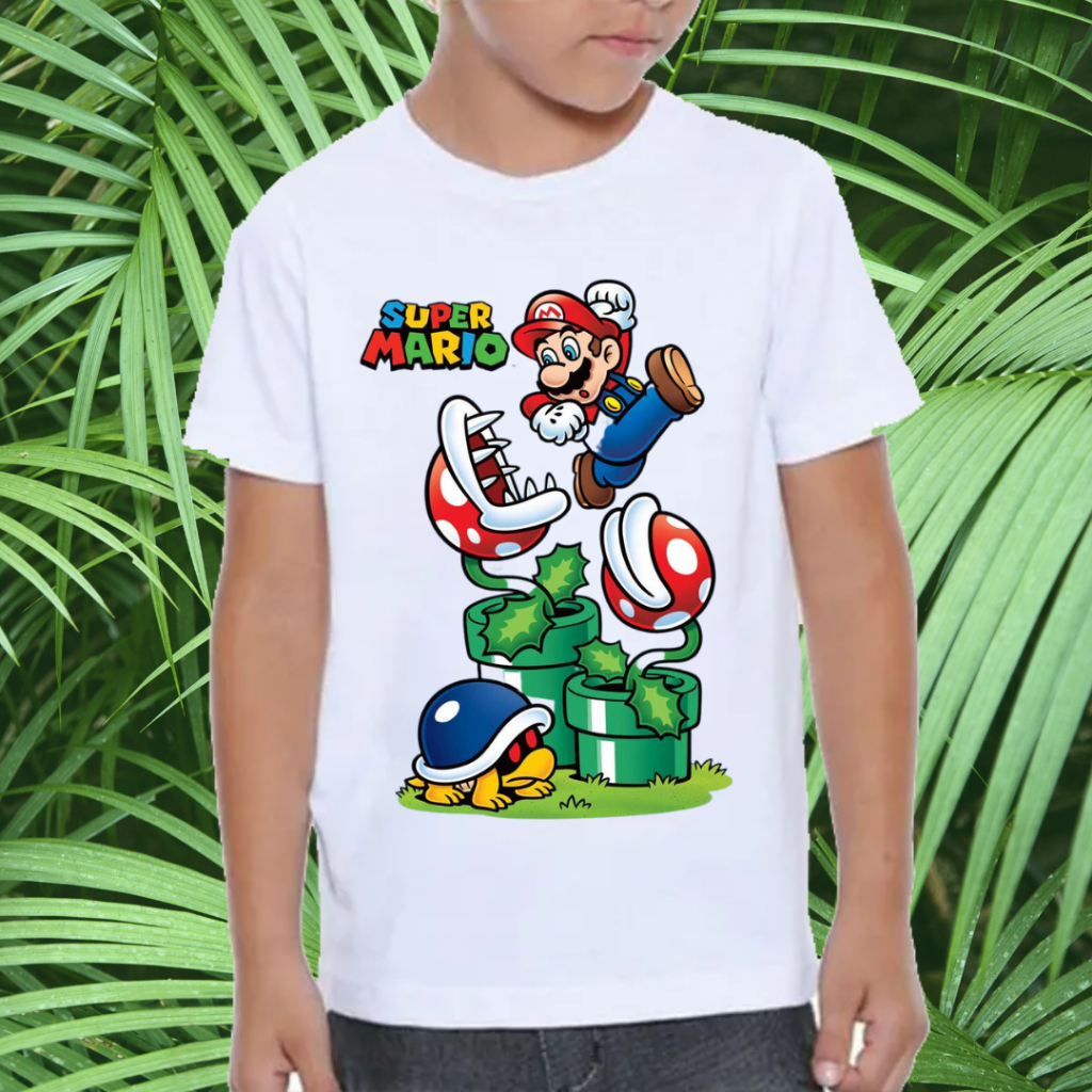 Camiseta linda infantil Super mario bros Blusa unissex t-shirt