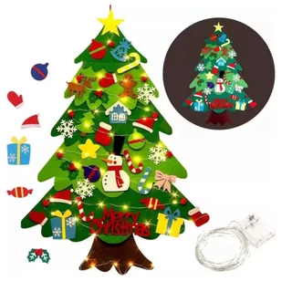 Árvore De Natal Em Feltro Com 32 Enfeites E Luz Led Pisca Decoração Para Crianças