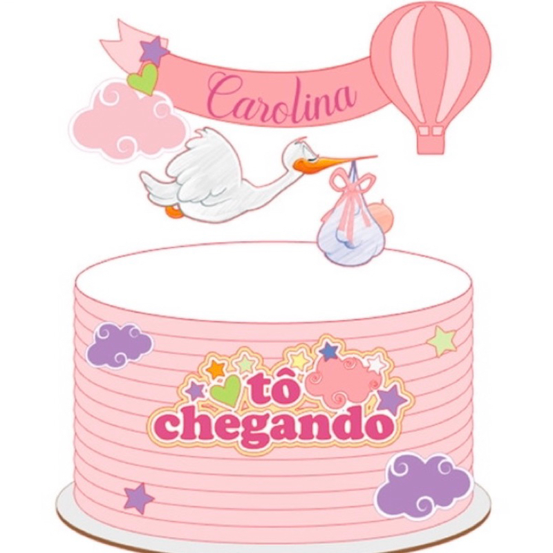 topper topo de bolo ch de beb cegonha t chegando menino menina personalizado com nome na 3D em camadas ch de fraldas decora o feminino ou