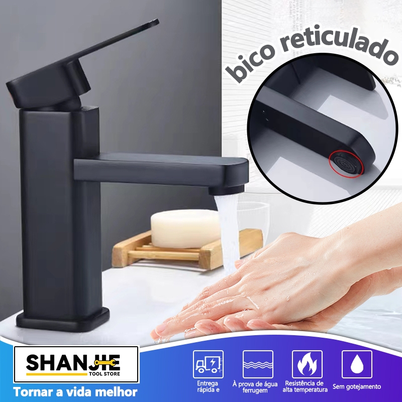 Aço inoxidável Torneira de Lavabo / Banheiro Preta Prata LuxoModerna 1/2 Cuba Quadrada