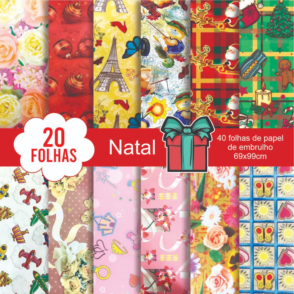 papel de presente decorado 69X99cm com 20 FOLHAS | Shopee Brasil
