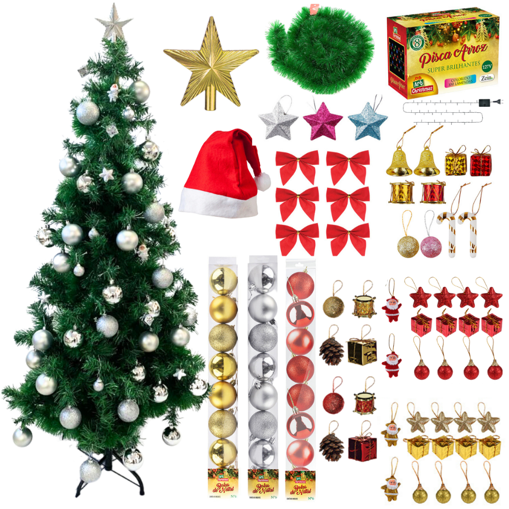 Arvore Natal Decorada Completa Com 120 Enfeites Pisca Pisca