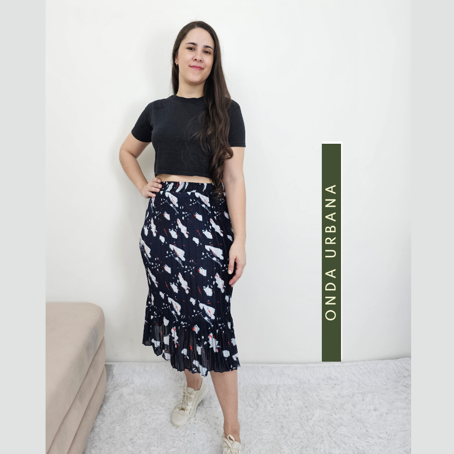 SAIA PLISSADA COM ESTAMPA MIDI EVANGÉLICA