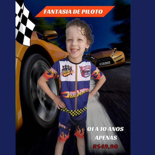 FANTASIA DE PILOTO DE CORRIDA INFANTIL -06 A 10 ANOS