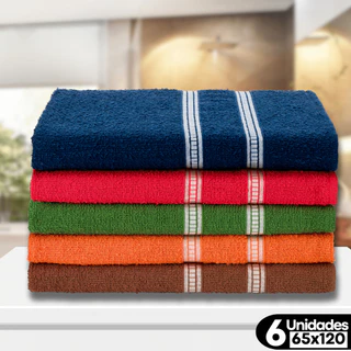 Kit 6 Toalha de Banho Popular 100% Algodão 120x65Cm