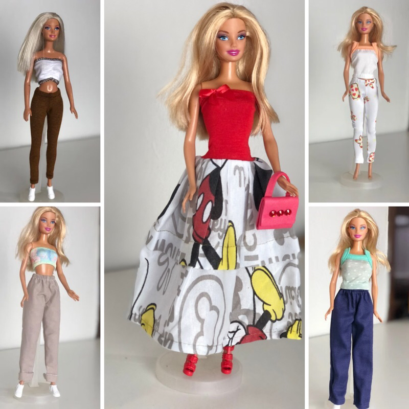 Roupa P/ Boneca Barbie + 2 pares de Sapatinhos * Roupinha Saia Xadrez Blusa  Rendada Sapatos Fashion Chic 33f