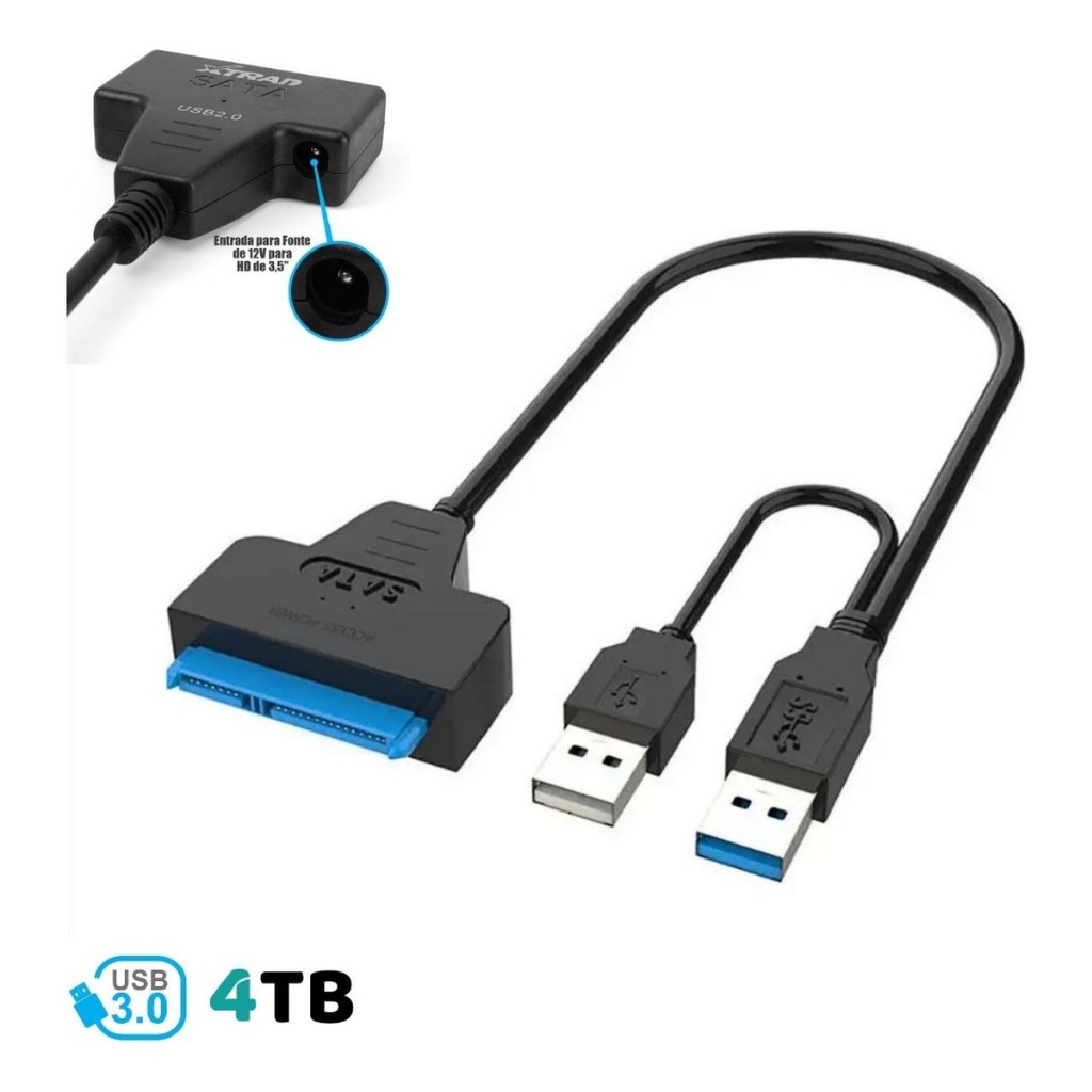Cabo Sata Usb 2.0/ 3.0 Leitor Hd Desktop SSD 2,5 3,5 CD-ROM + Entrada ...