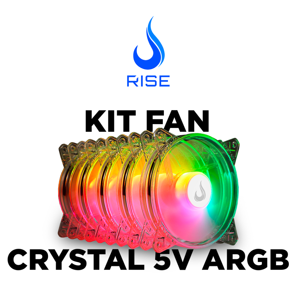 Kit 5 Cooler Fan Rise Mode Crystal Sound, 120mm, ARGB, Transparente, NOVO, Lacrado