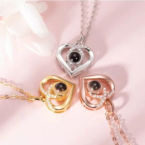 Colar Feminino Coração Amor Pedra Projeção Corrente Clavícula Y-62