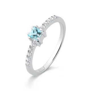 Anel Carrê de Prata 925 Topázio Azul Natural em Oferta na Shopee