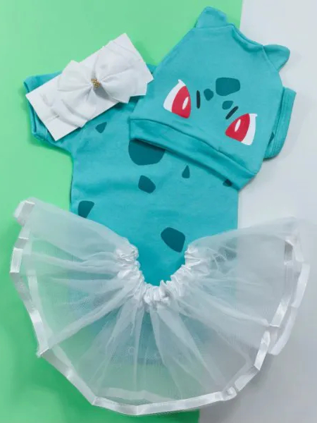 Conjunto Bebê Menina Mesversário Tematico Fantasia Pokemon Bulbassauro ...