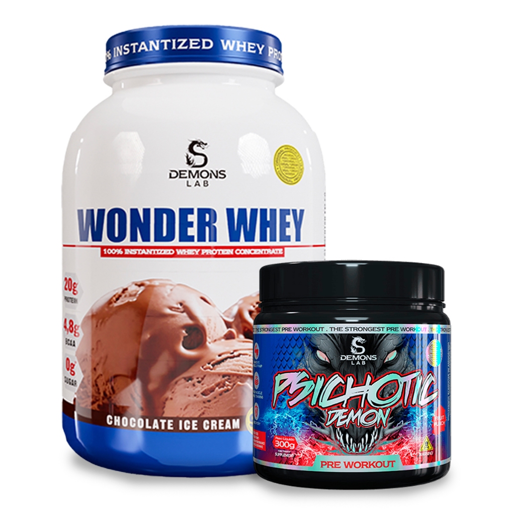 Kit Wonder Whey Protein 900g + Psichotic Demon Black 300g Pré-Treino – Demons Lab