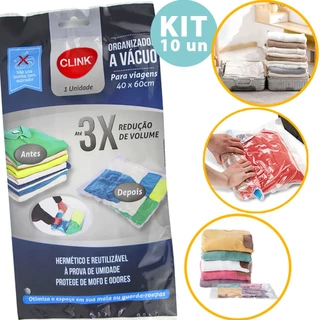 10 Saco A Vácuo 40x60 Embalagem Organizador Roupas Viagem Protetor de Sujeira Organização Fácil para Malas e Guarda Roupa Vacuo