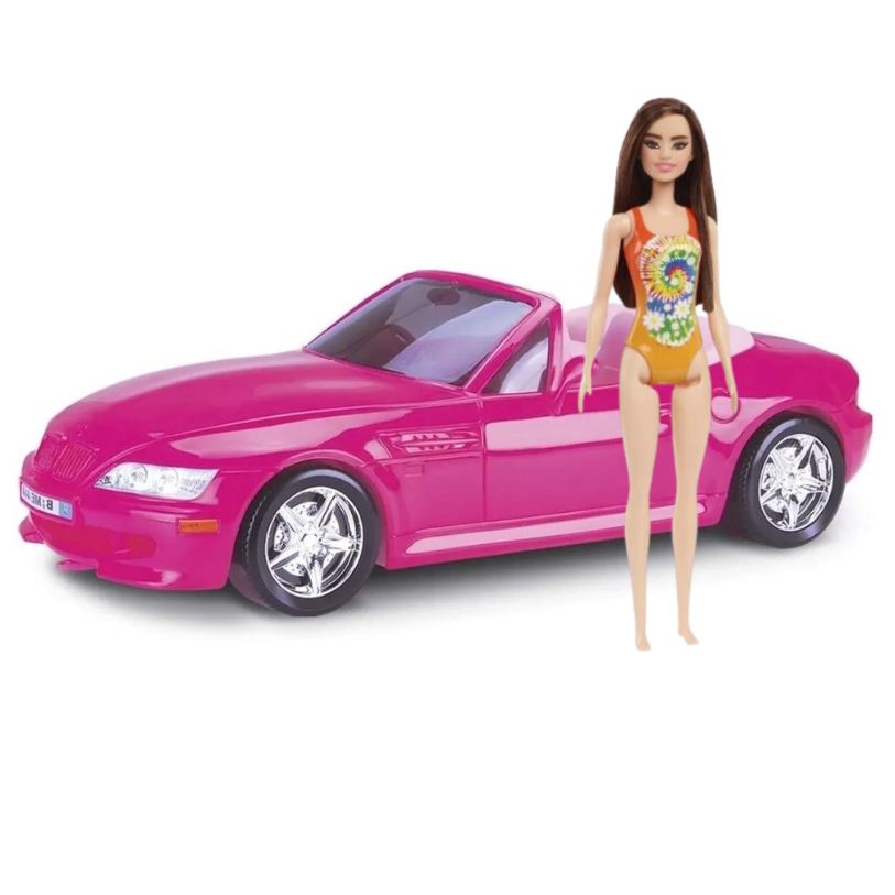 Kit Carro Rosa Conversível Serve Barbie + Barbie Original Mattel