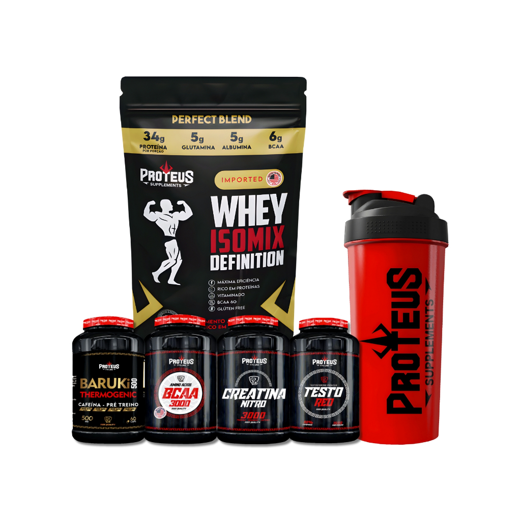 KIT Whey Protein Iso Mix 34g Black 1kg + Creatina Cápsulas + Bcaa Cápsulas + Termogênico Cápsulas + Testo Cápsulas