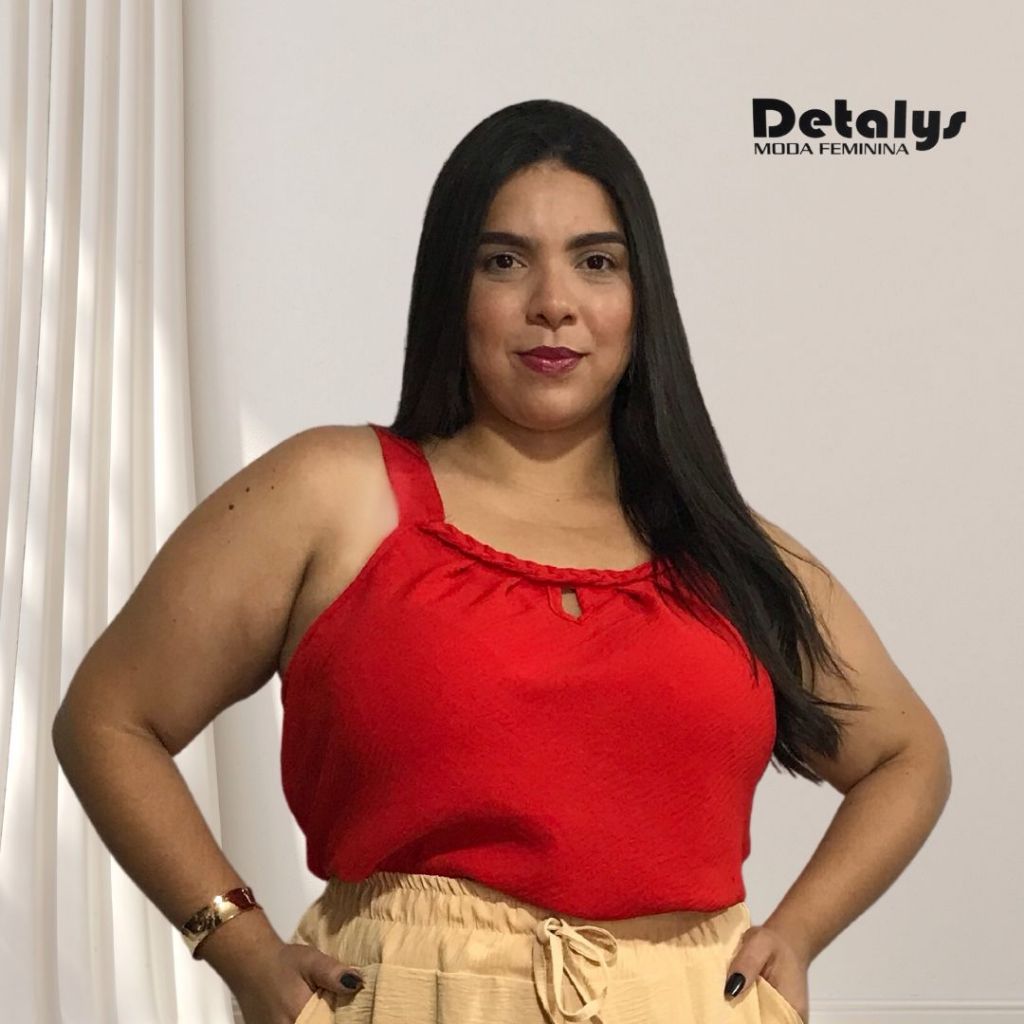 Blusa regata feminina detalhe em trança plus size tecido duna e