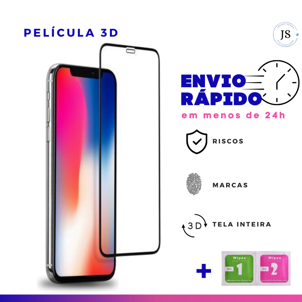 Pelicula de Vidro 3D iPhone 7 8 7 Plus 8 Plus X Xs Xr 11 11 Pro 11 Pro Max 12 12 Pro 12 Pro Max 13 13 Pro 13 Pro Max 14 14 Pro 14 Pro Max 15 15 Pro 15 Pro Max