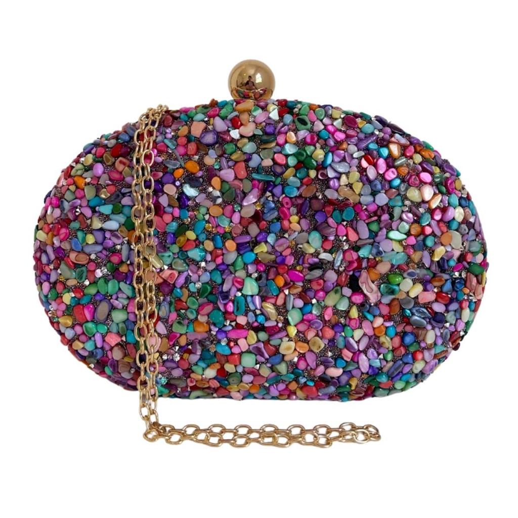 Bolsa de Festa Clutch Pedraria Oval Colorida Casamento Formatura ...