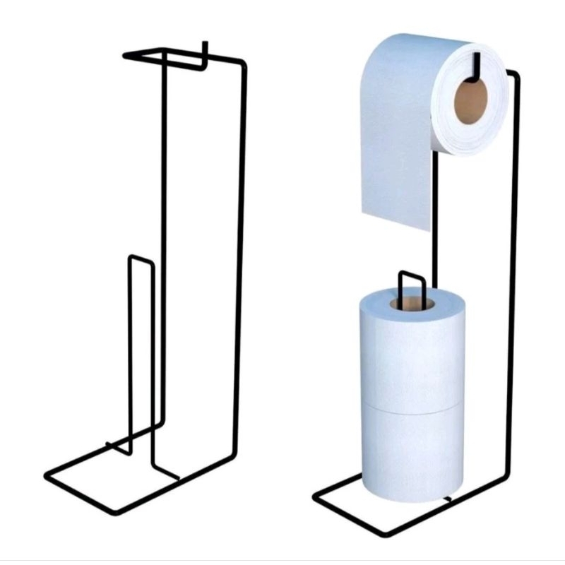 SUPORTE PORTA PAPEL HIGIÊNICO DE CHÃO DE ROLOS NA COR PRETA