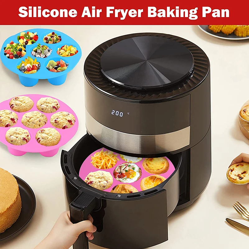 Forma Silicone Air Fryer Cupcake 7 Mini Bolos Antiaderente