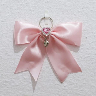 Chaveiro para bolsa jirai kei alternativo kawaii fofo delicado de laços rosa e preto e pingente de coração