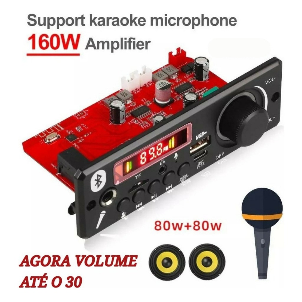 Placa Decodificadora 80+80 160w Usb Mp3 Sd Bluetooth Karaokê