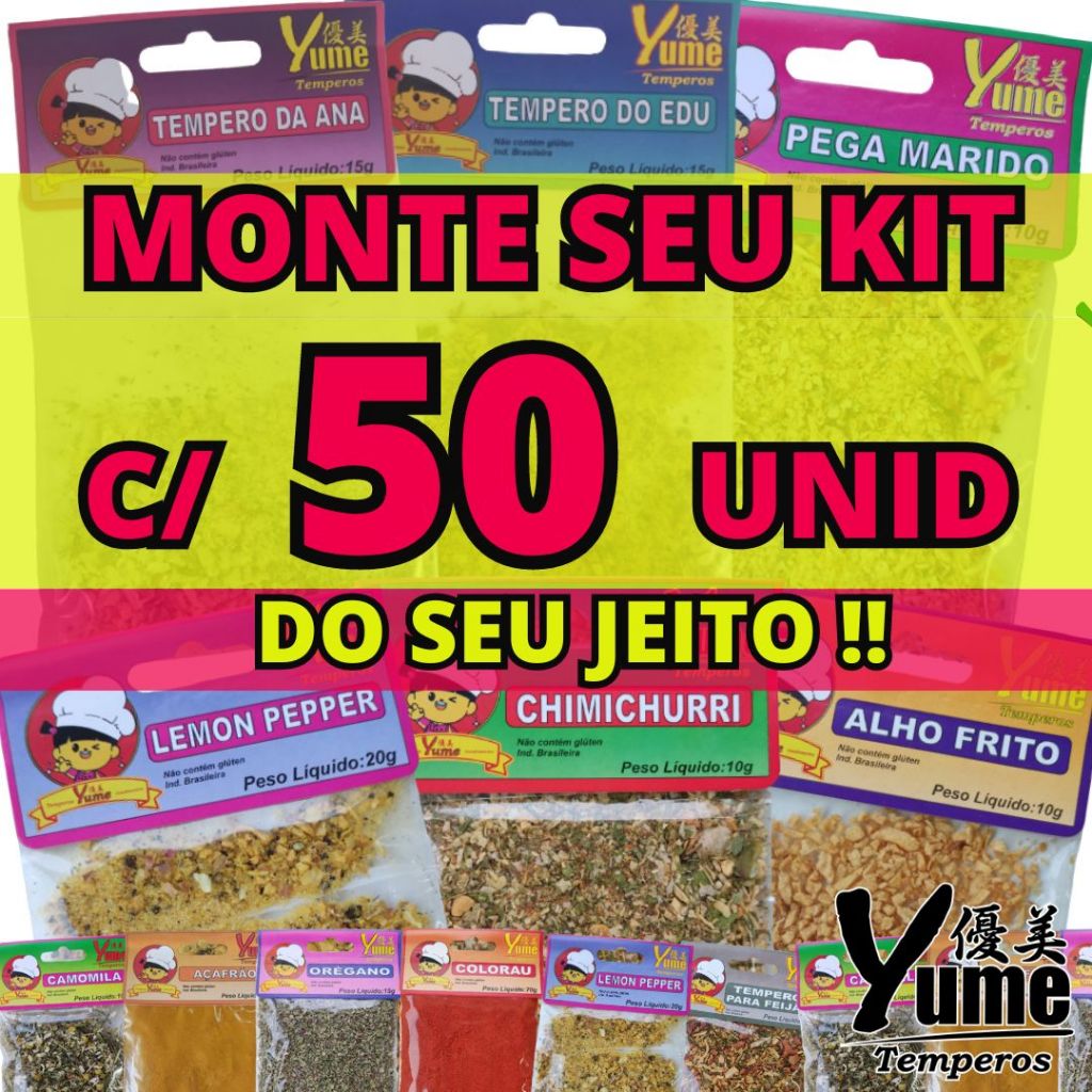 Kit com 50 Temperos Condimentos Especiarias Yume Temperos