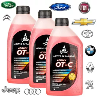 kit 3 Aditivo para Radiador Orgânico OT-C Laranja Pronto Uso Original Tirreno Para Motor em Liga de Alúmínio Aprovado na montadoras GM, Fiat, Jeep, Audi, Ford, Renault, Citroen, Peugeot, PSA e BMW