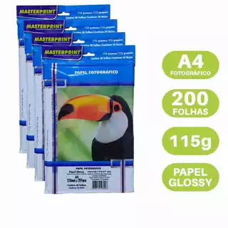 Papel Fotográfico Glossy 115gr Kit 200 Folhas A4 Masterprint